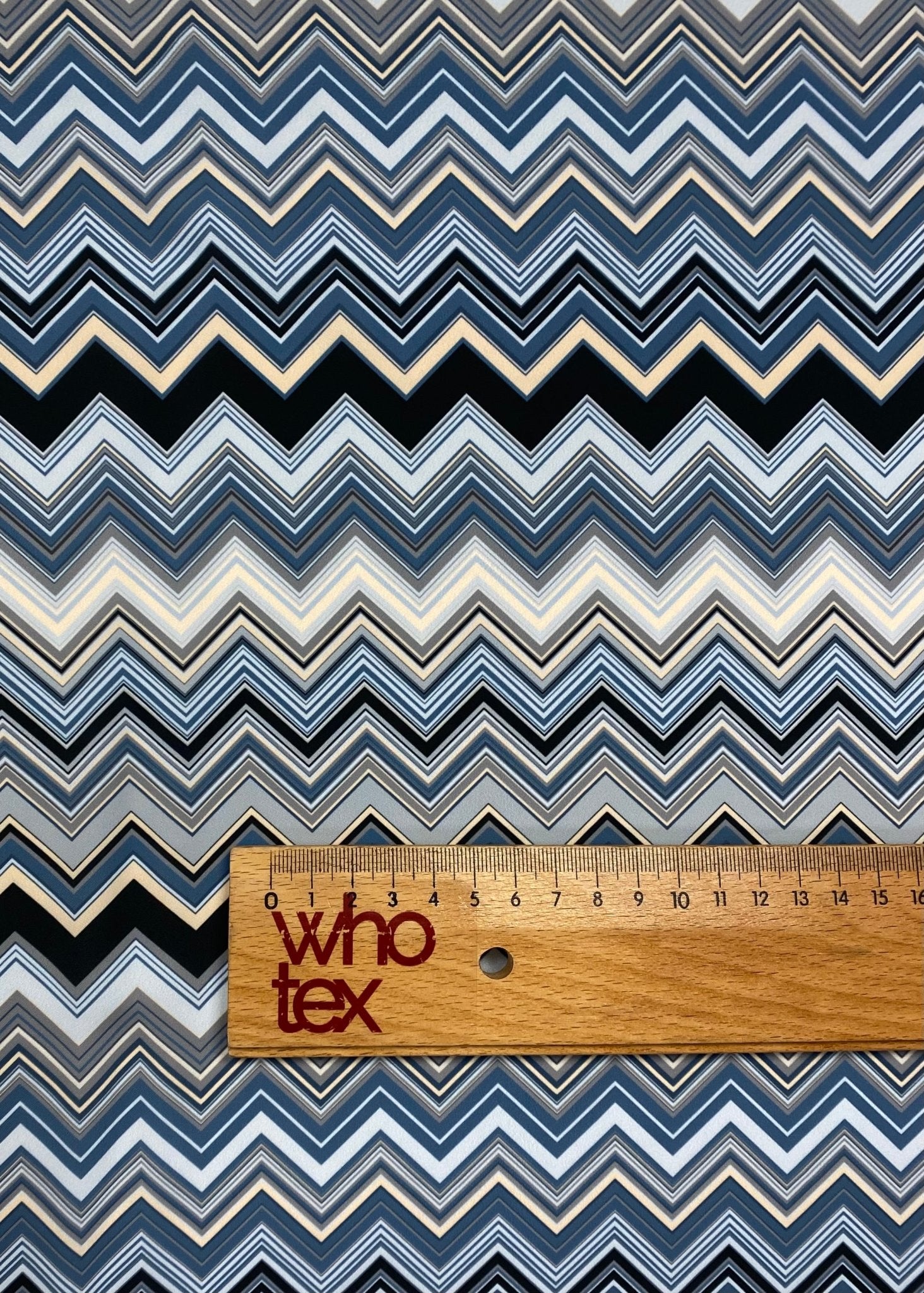 Blue Grey Zigzag Pattern Fabric by the Metre - Whotex Fabrics London