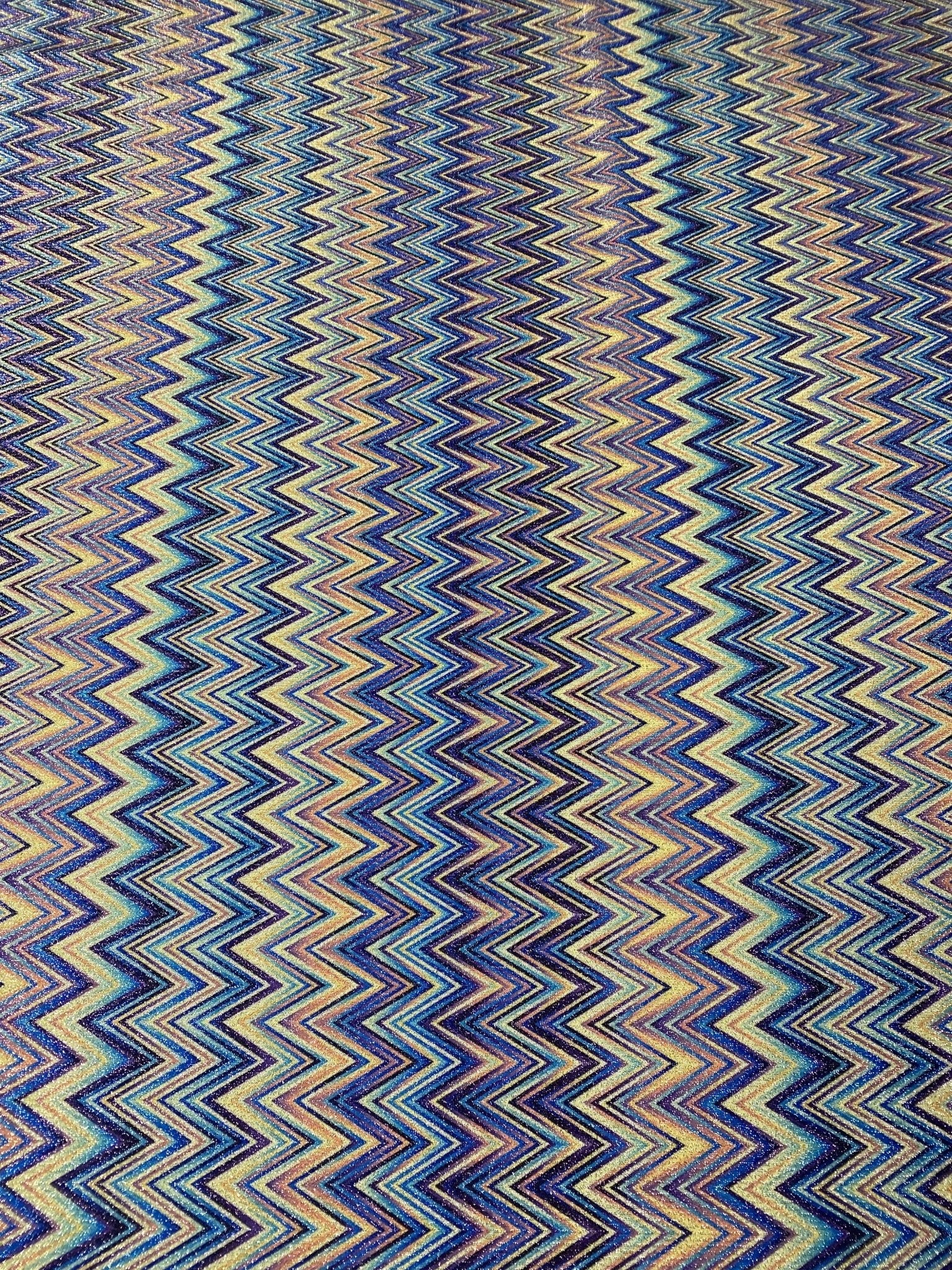 Blue Multicolour Zigzag Lurex Fabric by the Metre - Whotex Fabrics London