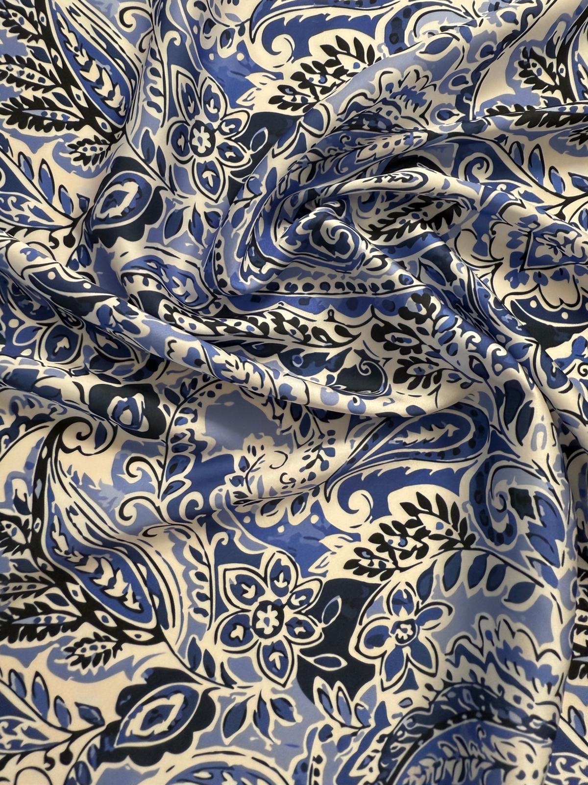 Blue & Navy Paisley Fabric by the Metre – Soft & Elegant - Whotex Fabrics London
