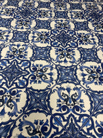 Blue Ornamental Linen Fabric by the Metre - Whotex Fabrics London