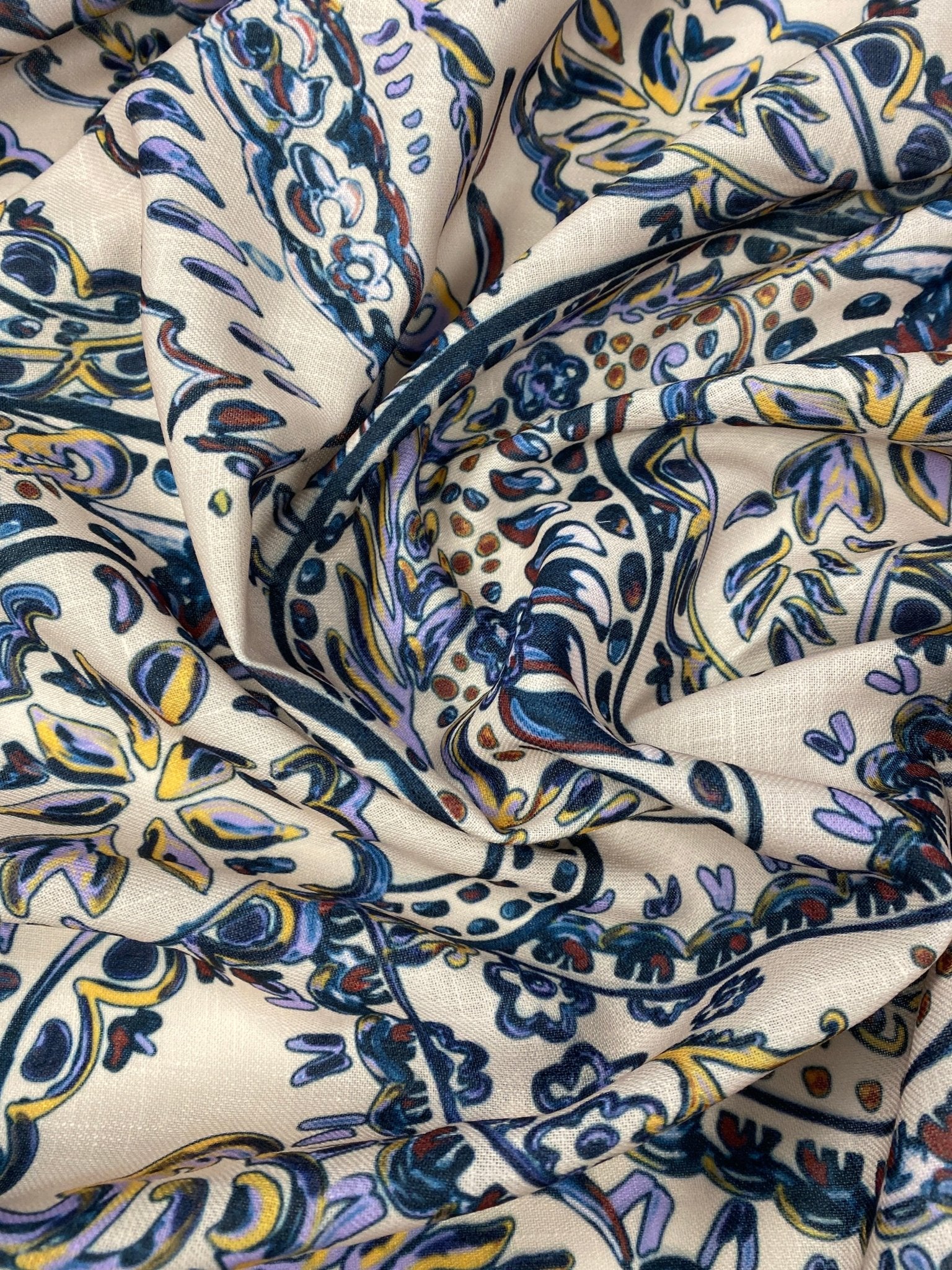 Blue Paisley Print Fabric - Whotex Fabrics London