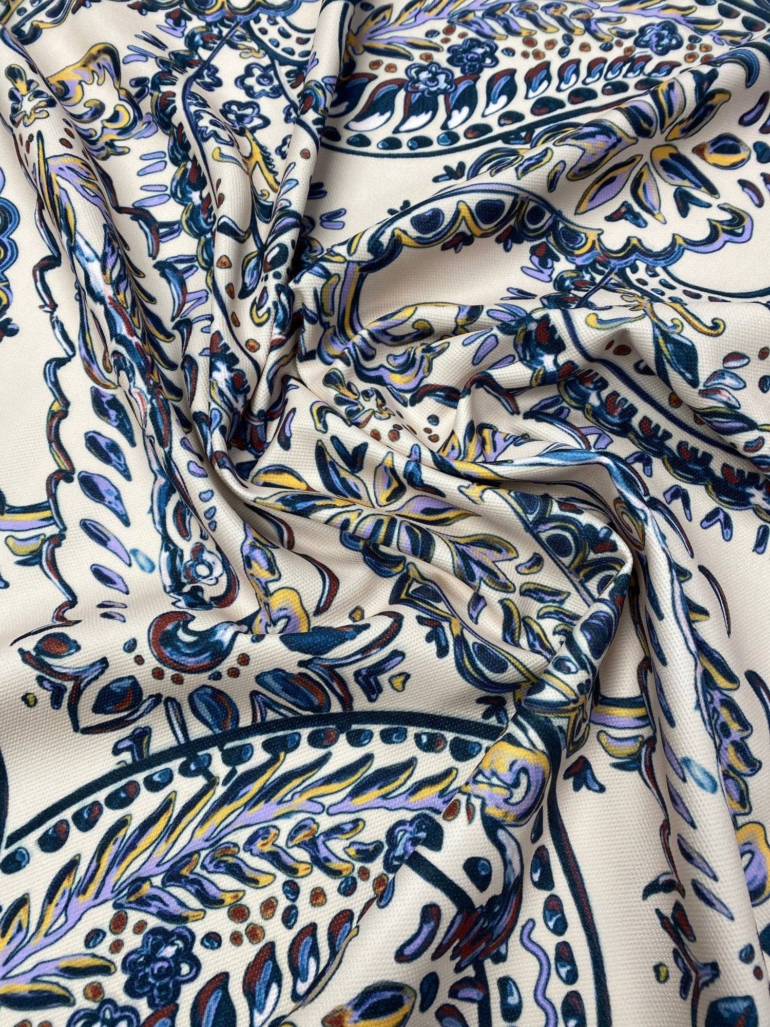 Blue Paisley Print Fabric - Whotex Fabrics London