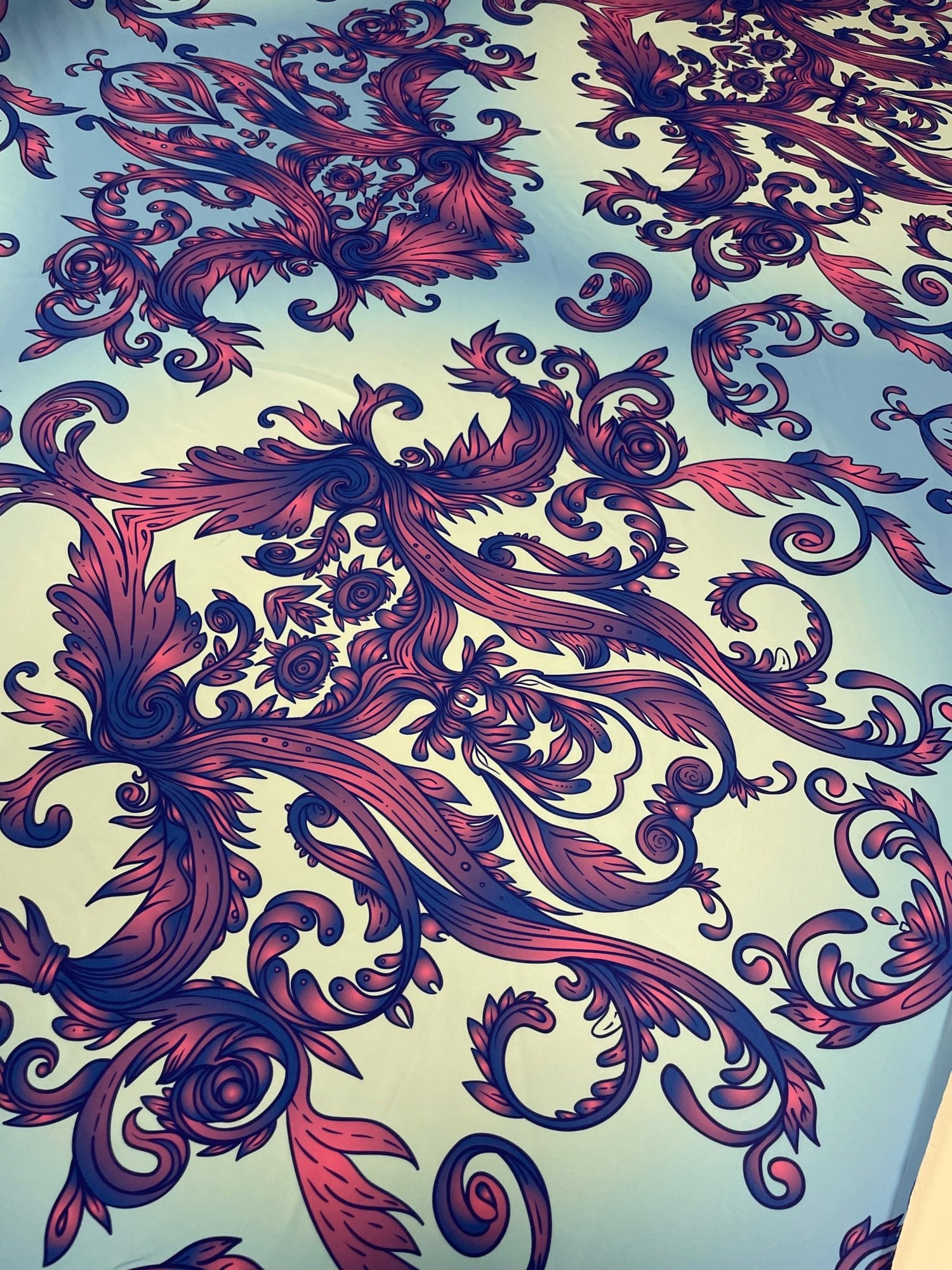 Blue & Purple Baroque Crepe Fabric by the Metre – Elegant - Whotex Fabrics London