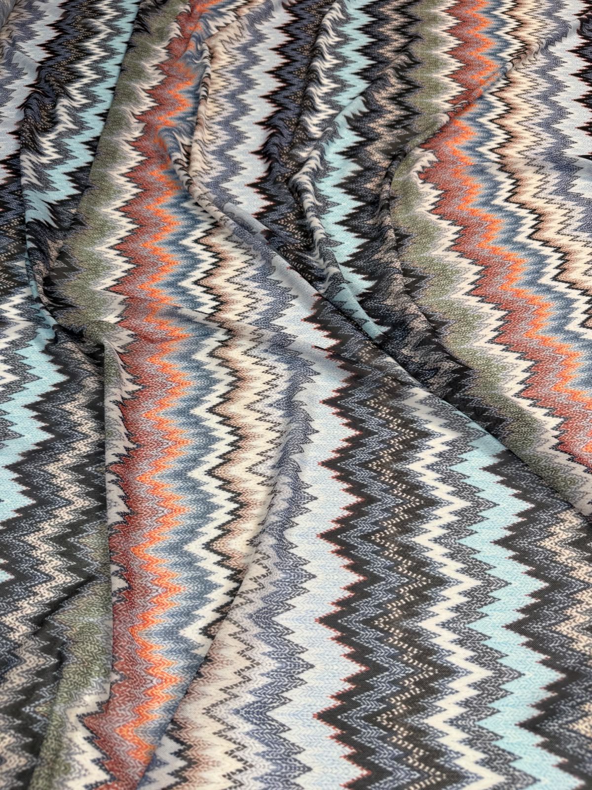 Blue & Silver Zigzag Power Mesh Fabric by the Metre - Whotex Fabrics London