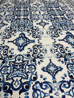Blue Tile Print Crepe Fabric by the Metre - Whotex Fabrics London
