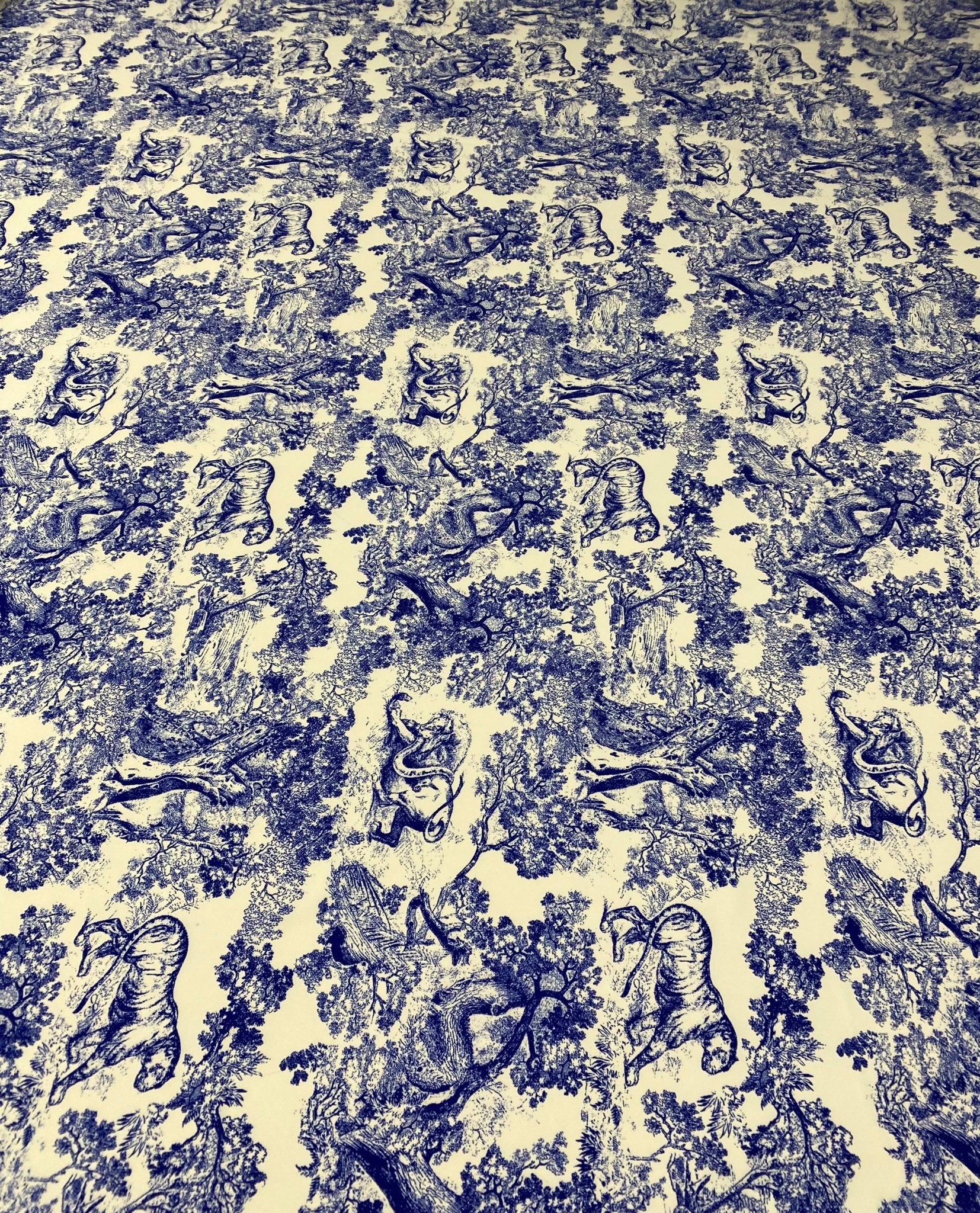 Blue Toile Print Crepe Fabric by the Metre - Whotex Fabrics London
