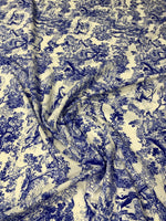 Blue Toile Print Crepe Fabric by the Metre - Whotex Fabrics London