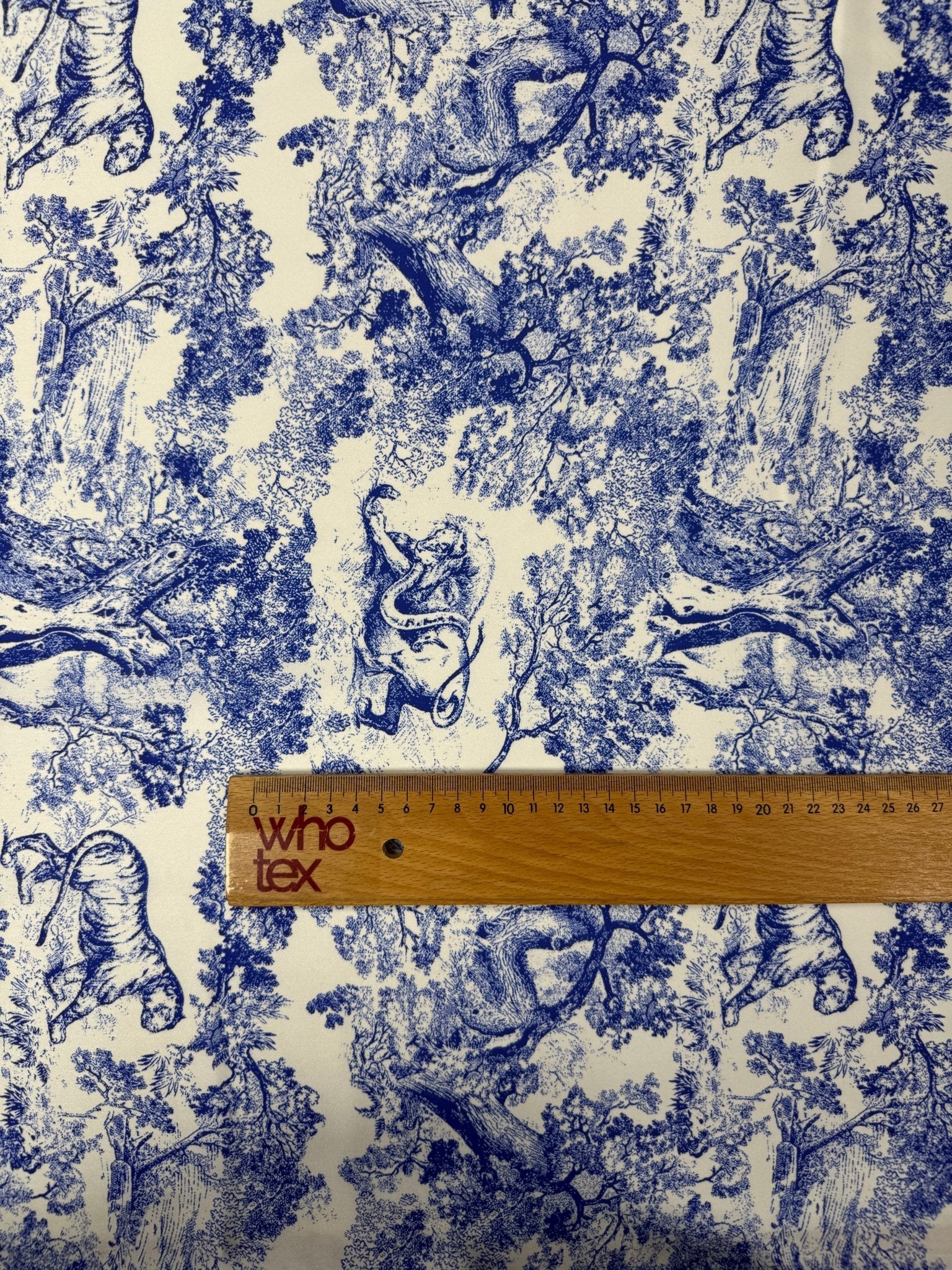 Blue Toile Print Satin Fabric by the Metre - Whotex Fabrics London