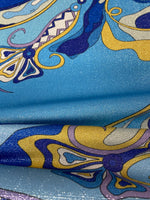 Blue Yellow Print Crep Fabric Sold by Metre - Whotex Fabrics London