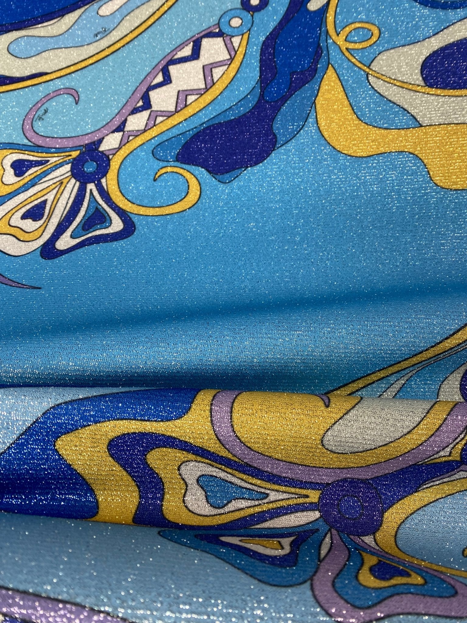Blue Yellow Print Crep Fabric Sold by Metre - Whotex Fabrics London