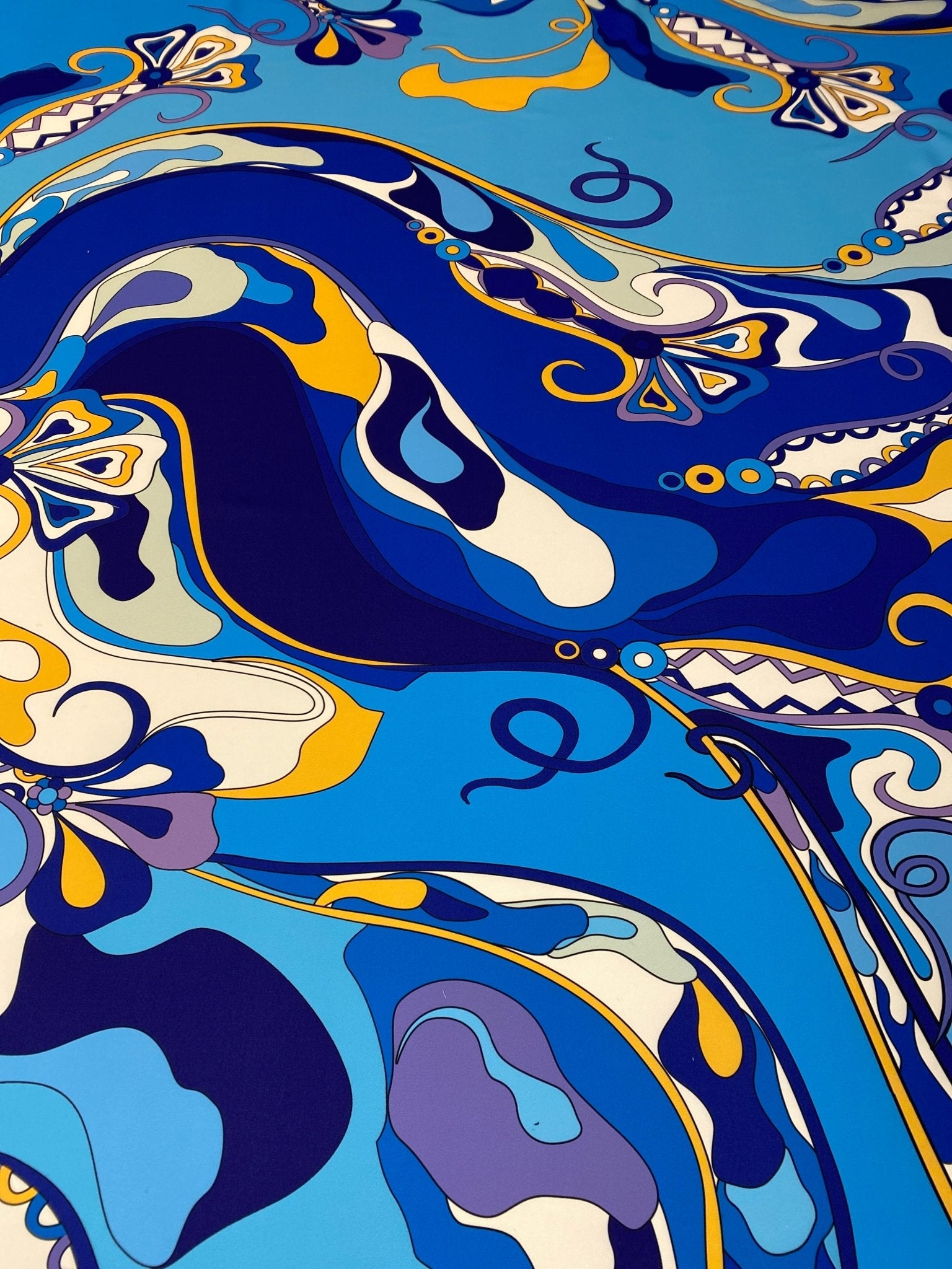 Blue Yellow Print Fabric Sold by Metre - Whotex Fabrics London