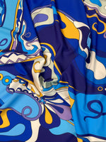Blue Yellow Print Fabric Sold by Metre - Whotex Fabrics London