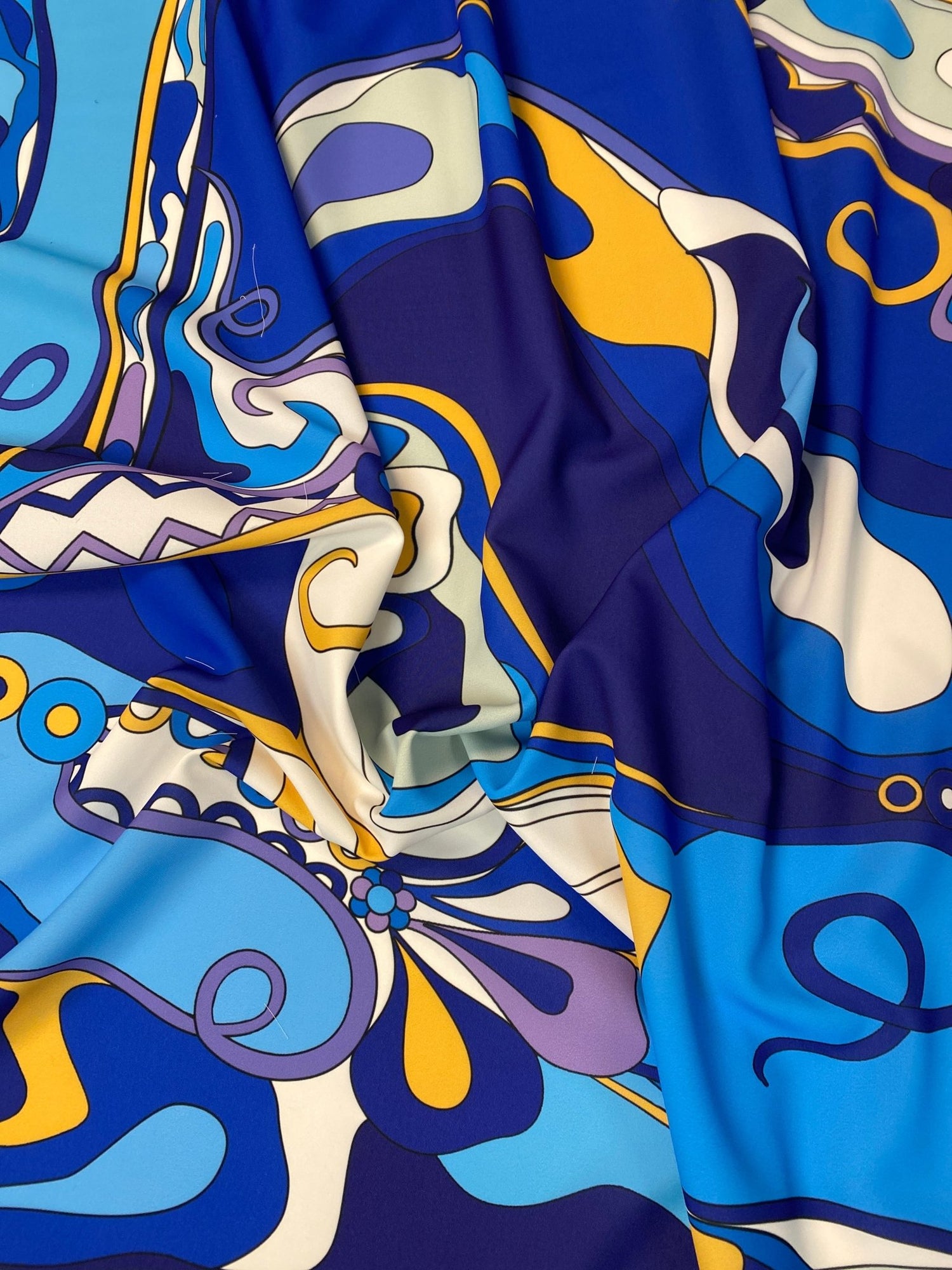 Blue Yellow Print Fabric Sold by Metre - Whotex Fabrics London