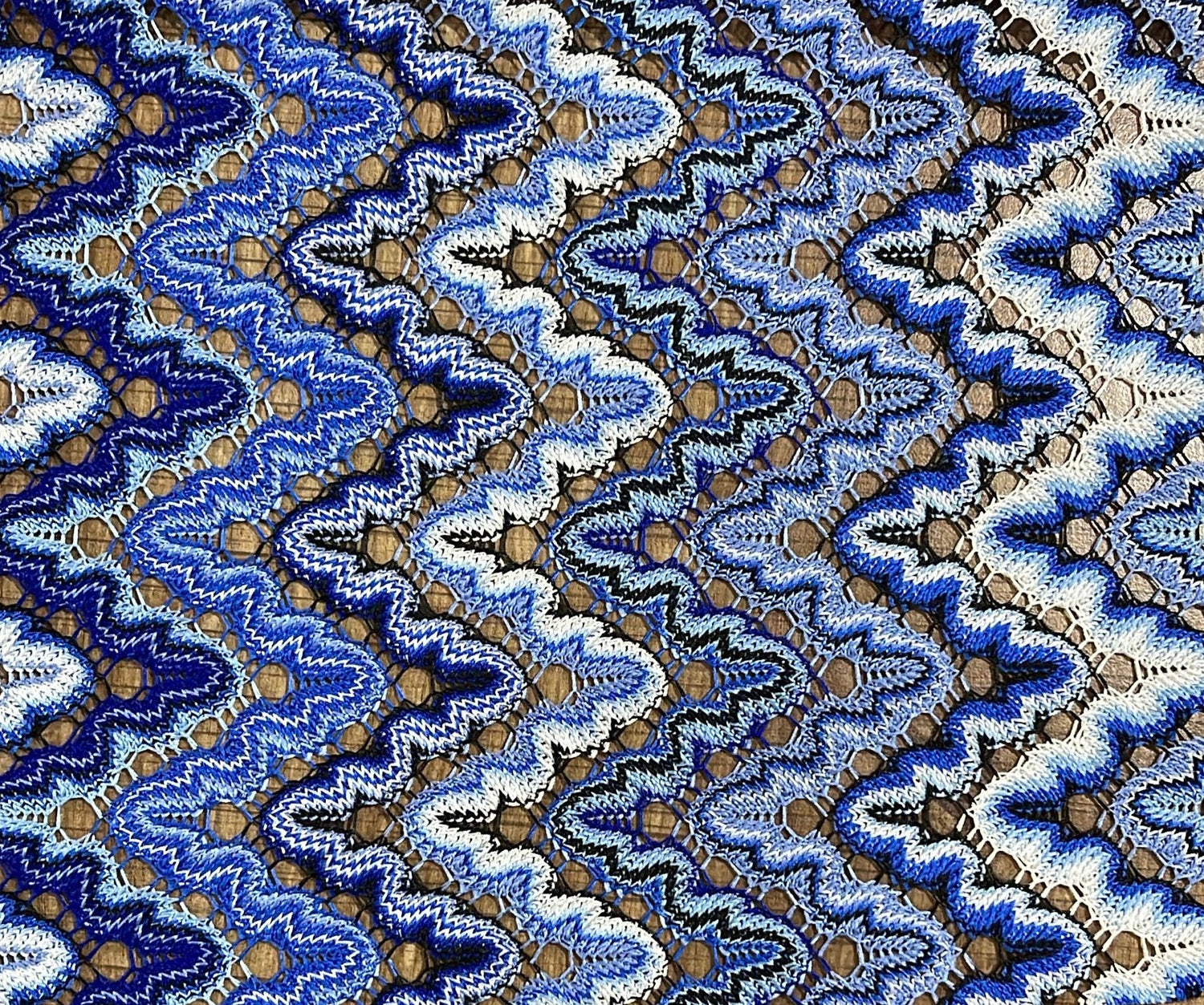 Blue Zigzag Mesh Fabric – Lightweight Stretch Dress Material - Whotex Fabrics London