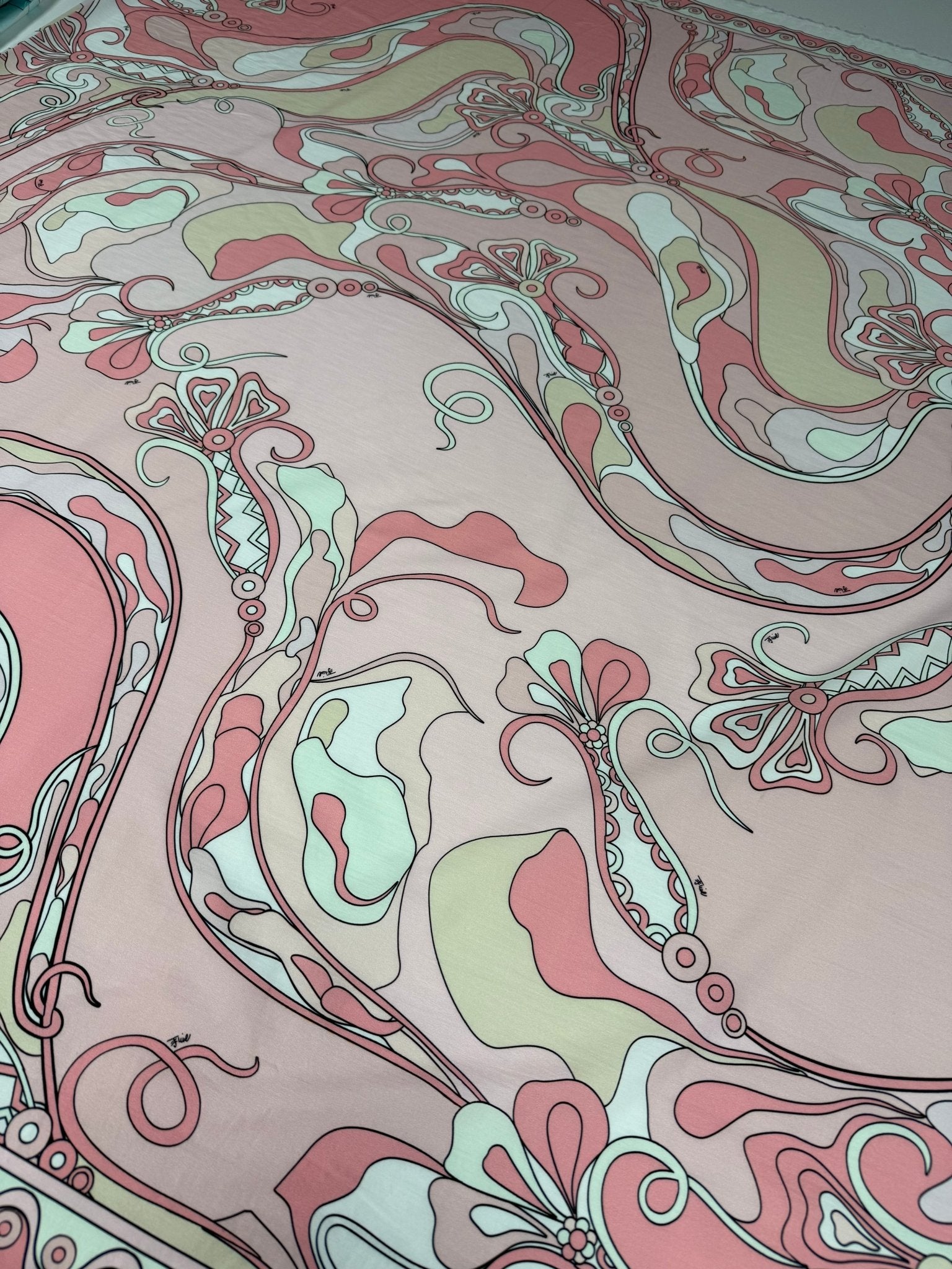 Blush Pink Psychedelic Swirl Organic Cotton Poplin Fabric by the Metre - Whotex Fabrics London