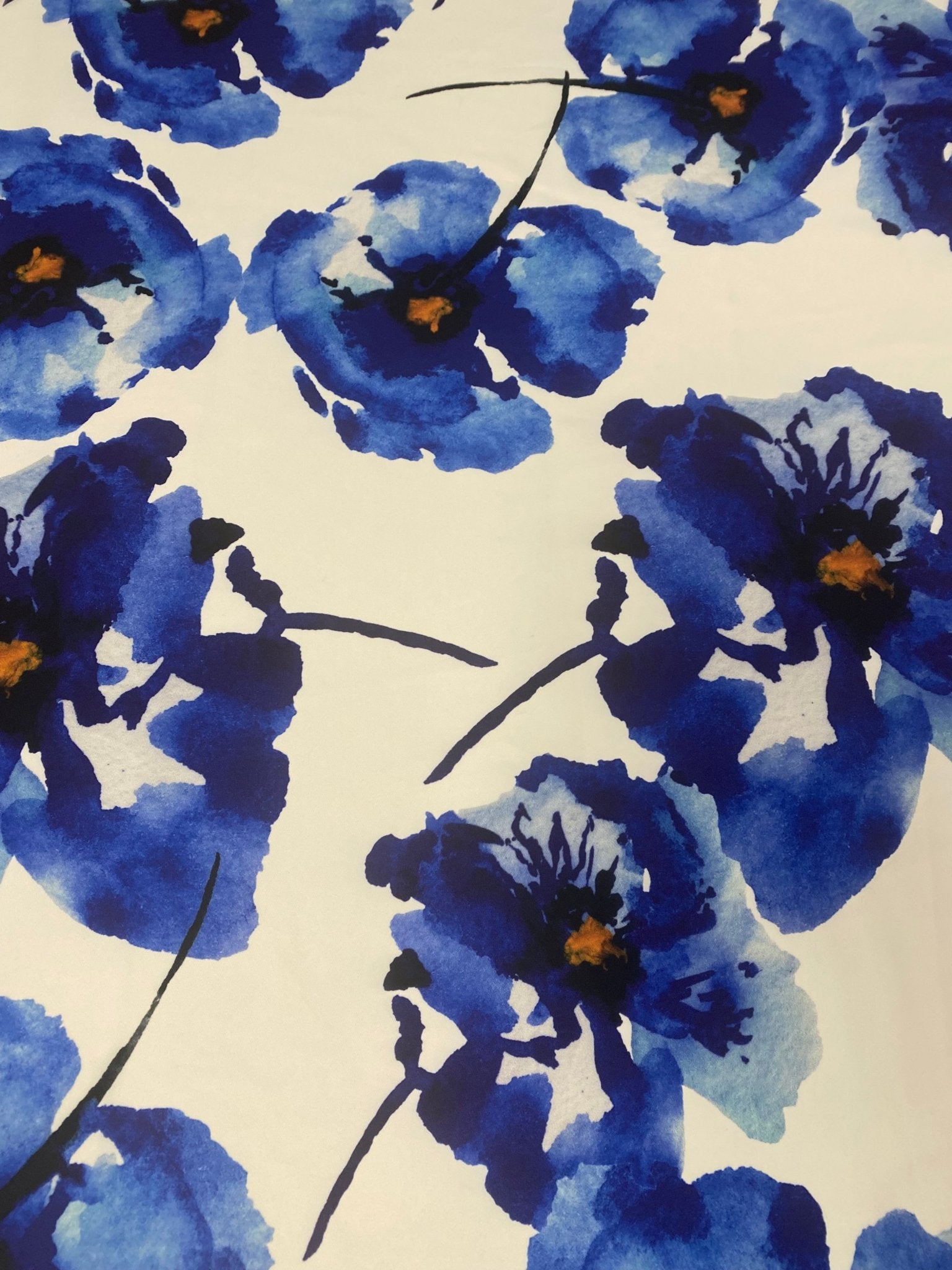 Bold Blue Watercolor Floral Fabric - Whotex Online Fabric Store