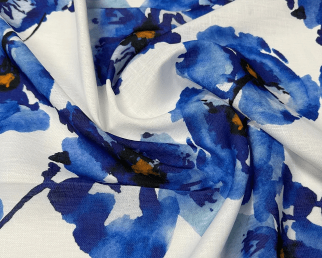 Bold Blue Watercolor Floral Fabric Sold by Metre - Whotex Fabrics London