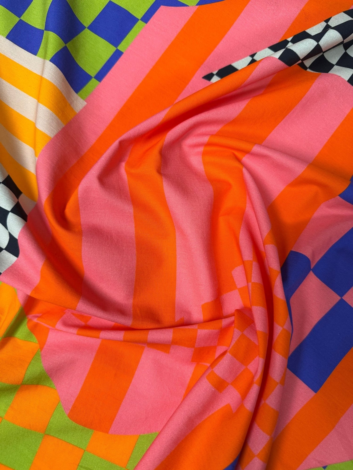 Bold Checkerboard Geometric Organic Cotton Poplin Fabric by the Metre - Whotex Fabrics London