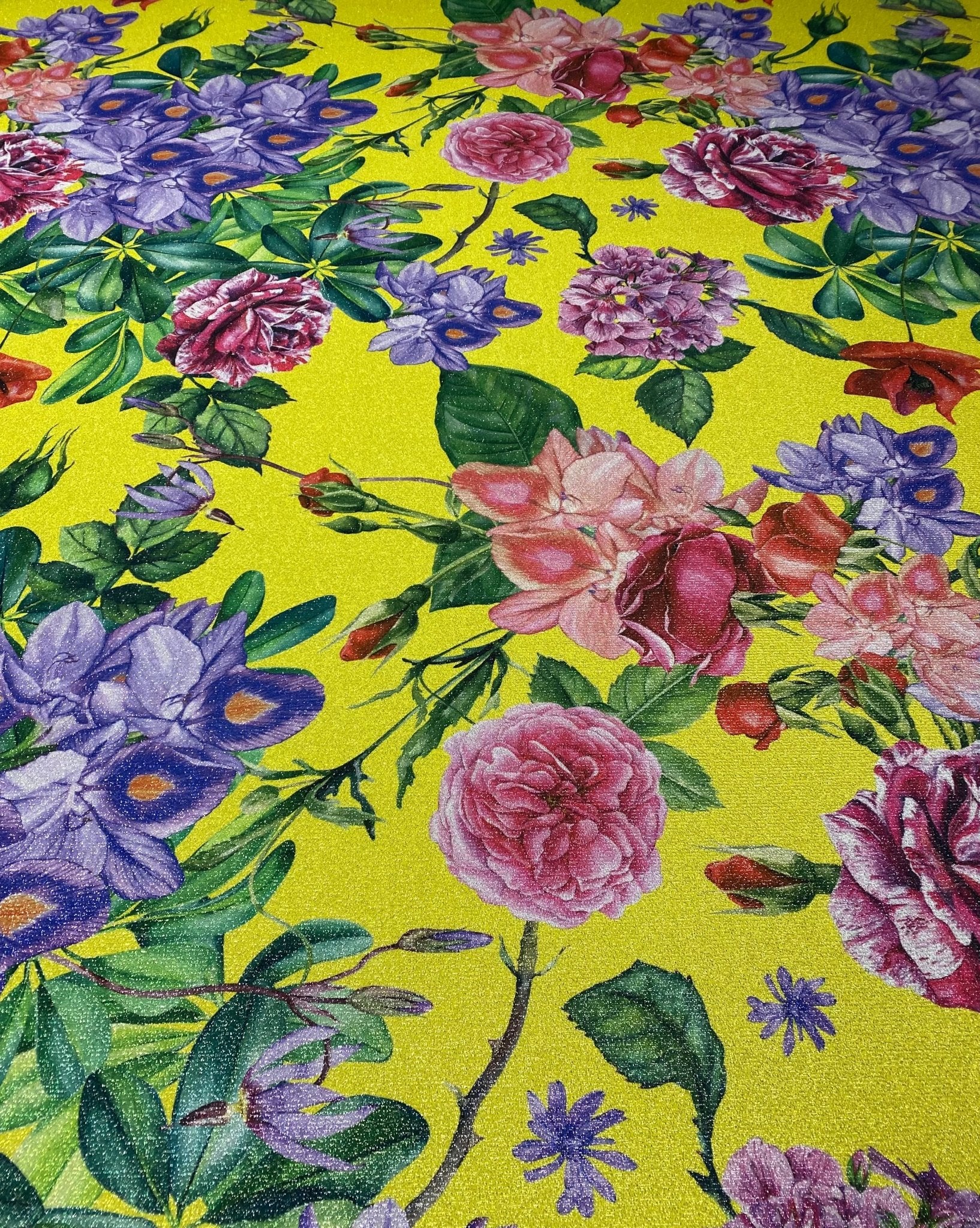 Bold Floral Lurex Fabric by the Metre - Whotex Fabrics London