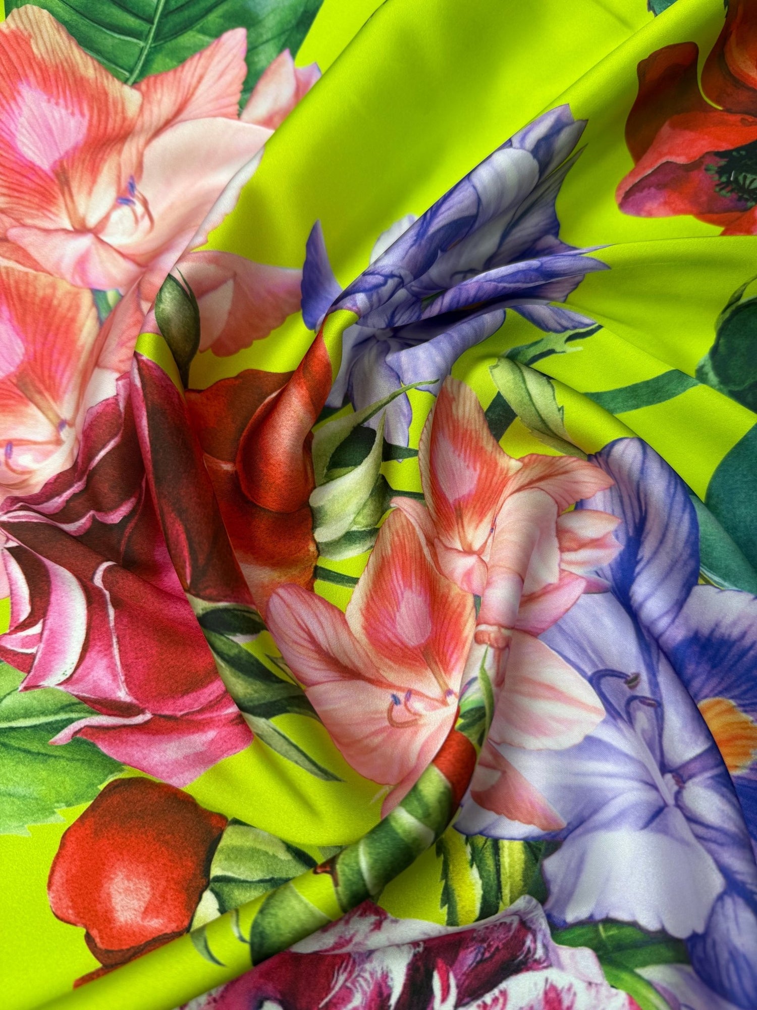 Bold Floral Satin Fabric by the Metre - Whotex Fabrics London