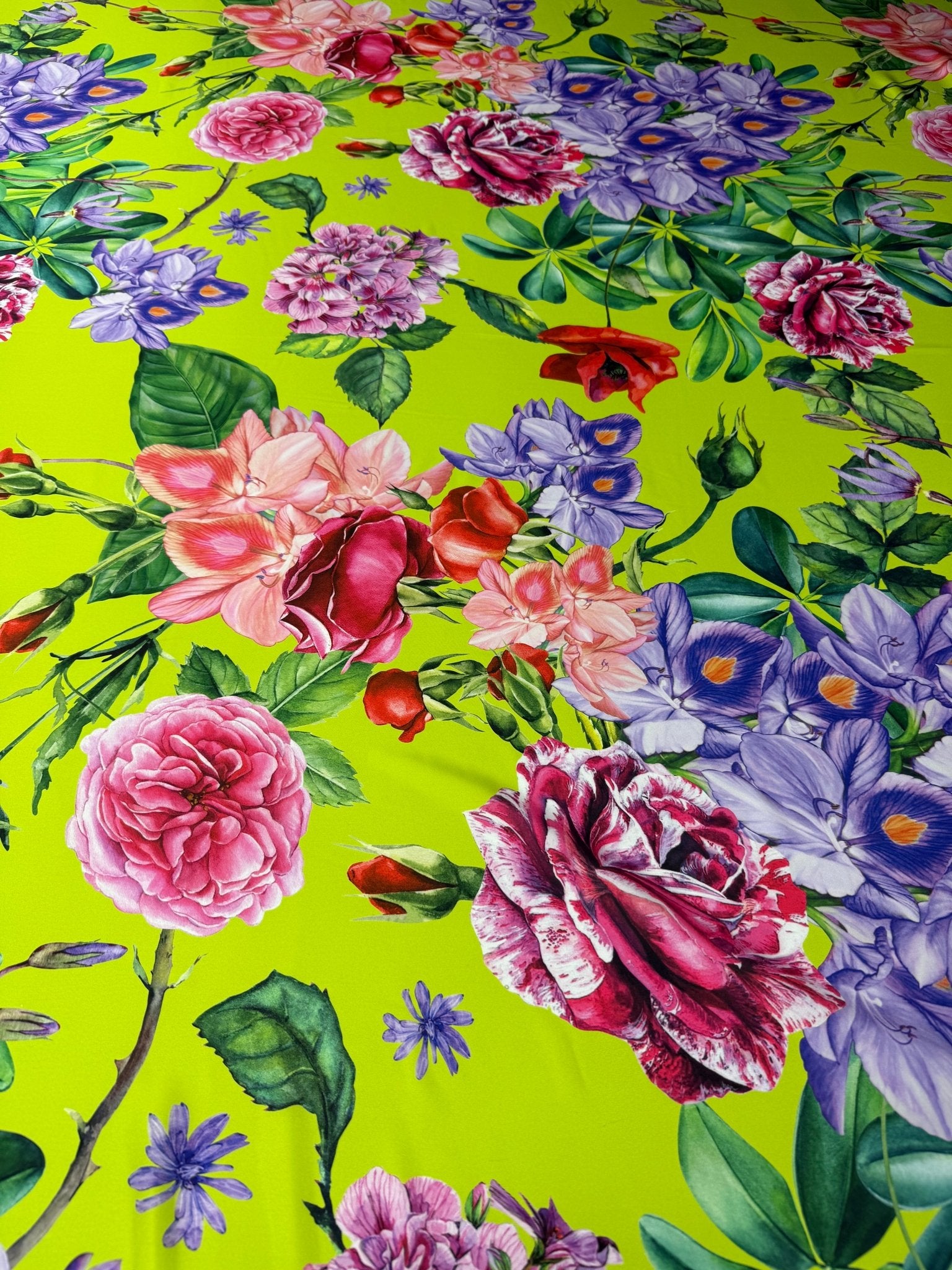 Bold Floral Satin Fabric by the Metre - Whotex Fabrics London