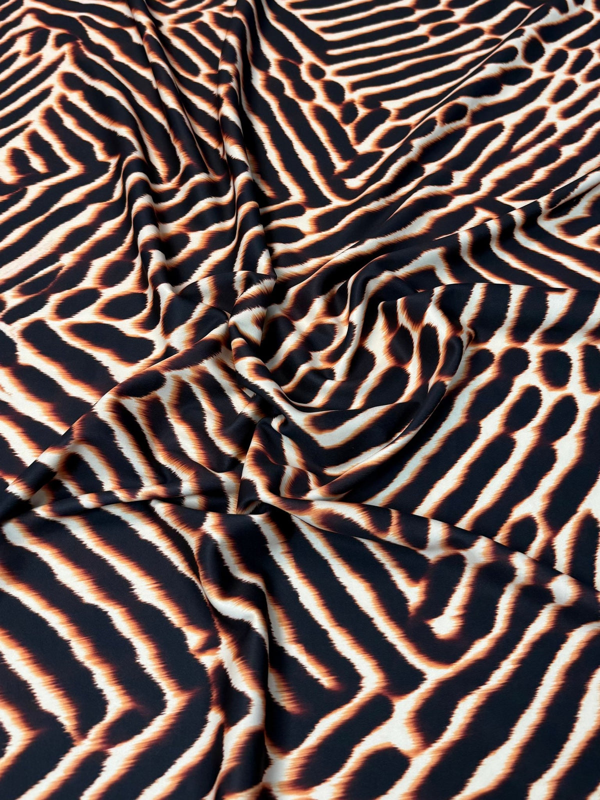 Brown and Black Animal Stretch Scuba Fabric by the Metre - Whotex Fabrics London