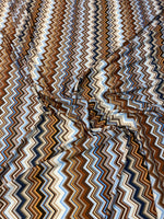Brown Blue Zigzag Pattern Fabric by the Metre - Whotex Fabrics London
