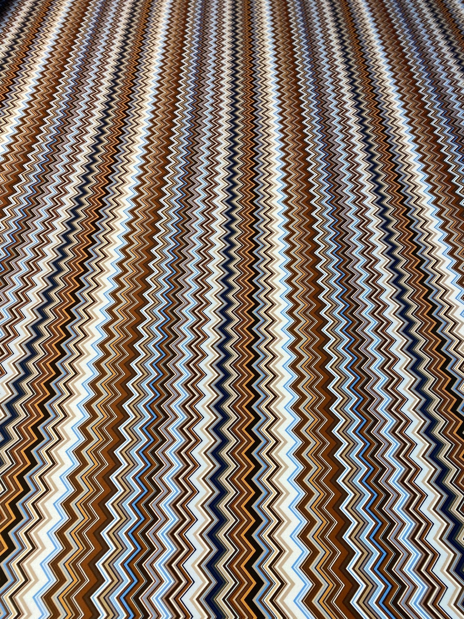 Brown Blue Zigzag Pattern Fabric by the Metre - Whotex Fabrics London