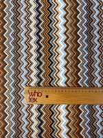 Brown Blue Zigzag Pattern Fabric by the Metre - Whotex Fabrics London