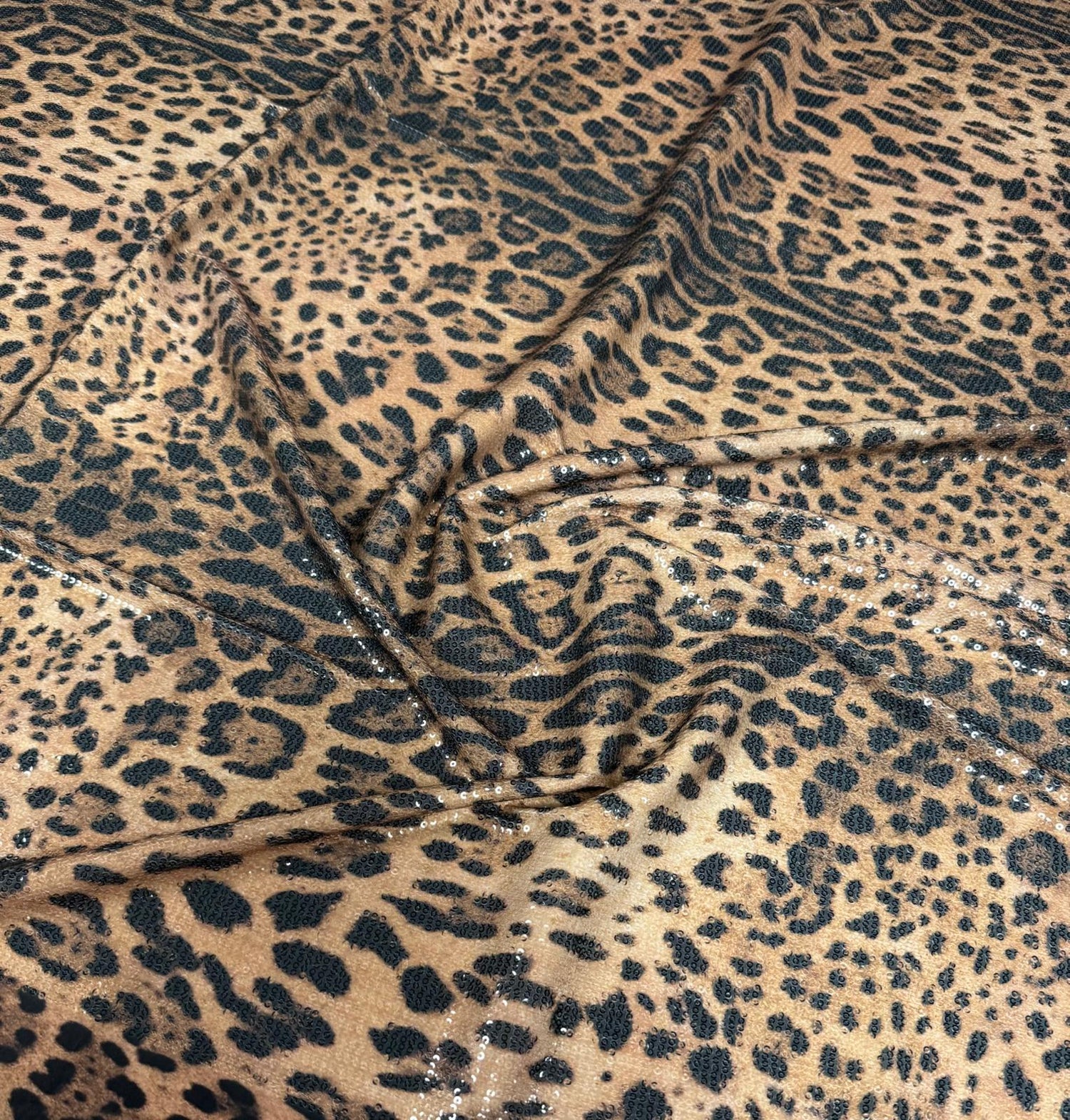 Brown Leopard Sequin Fabric by the Metre - Whotex Fabrics London