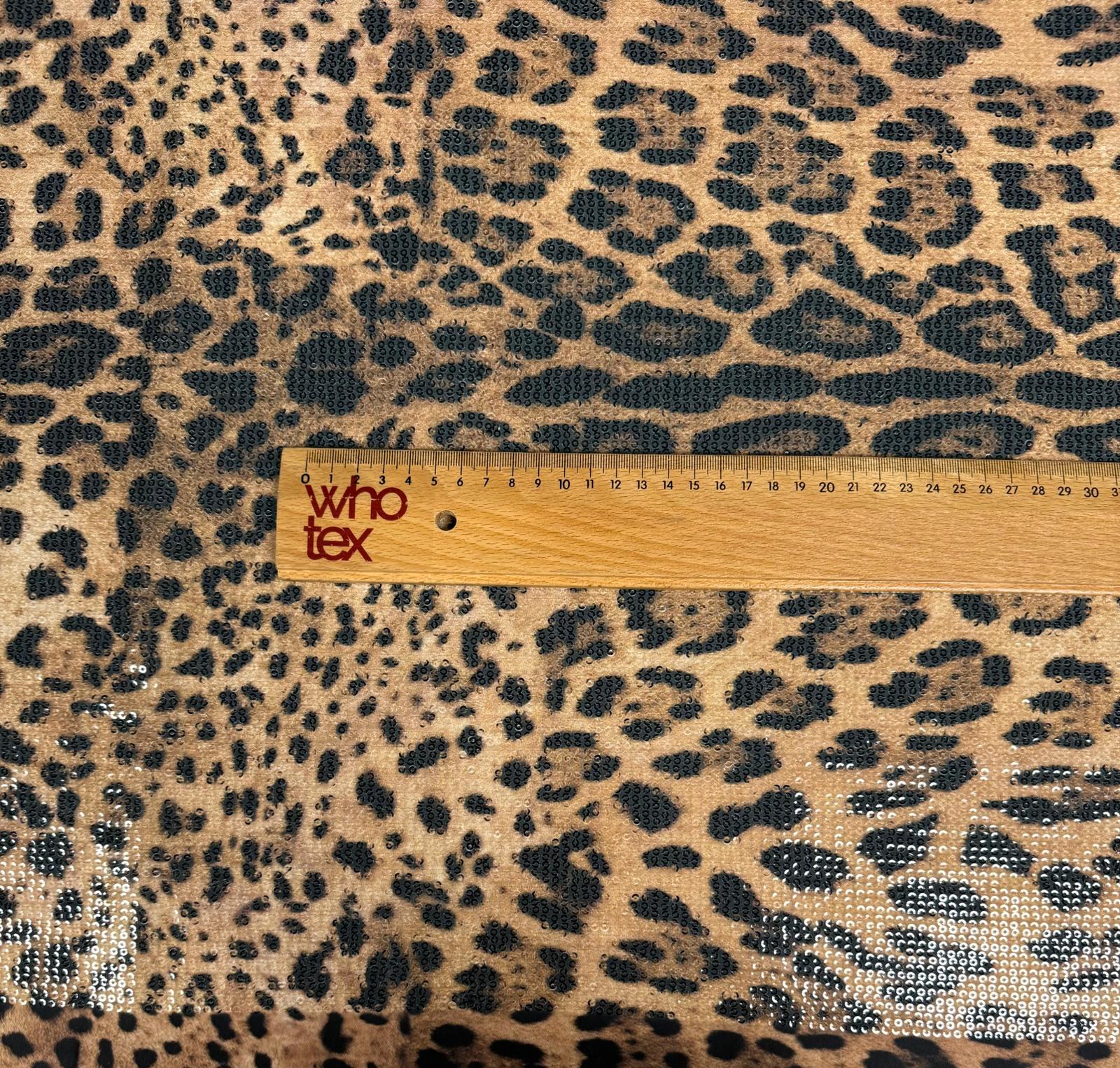 Brown Leopard Sequin Fabric by the Metre - Whotex Fabrics London