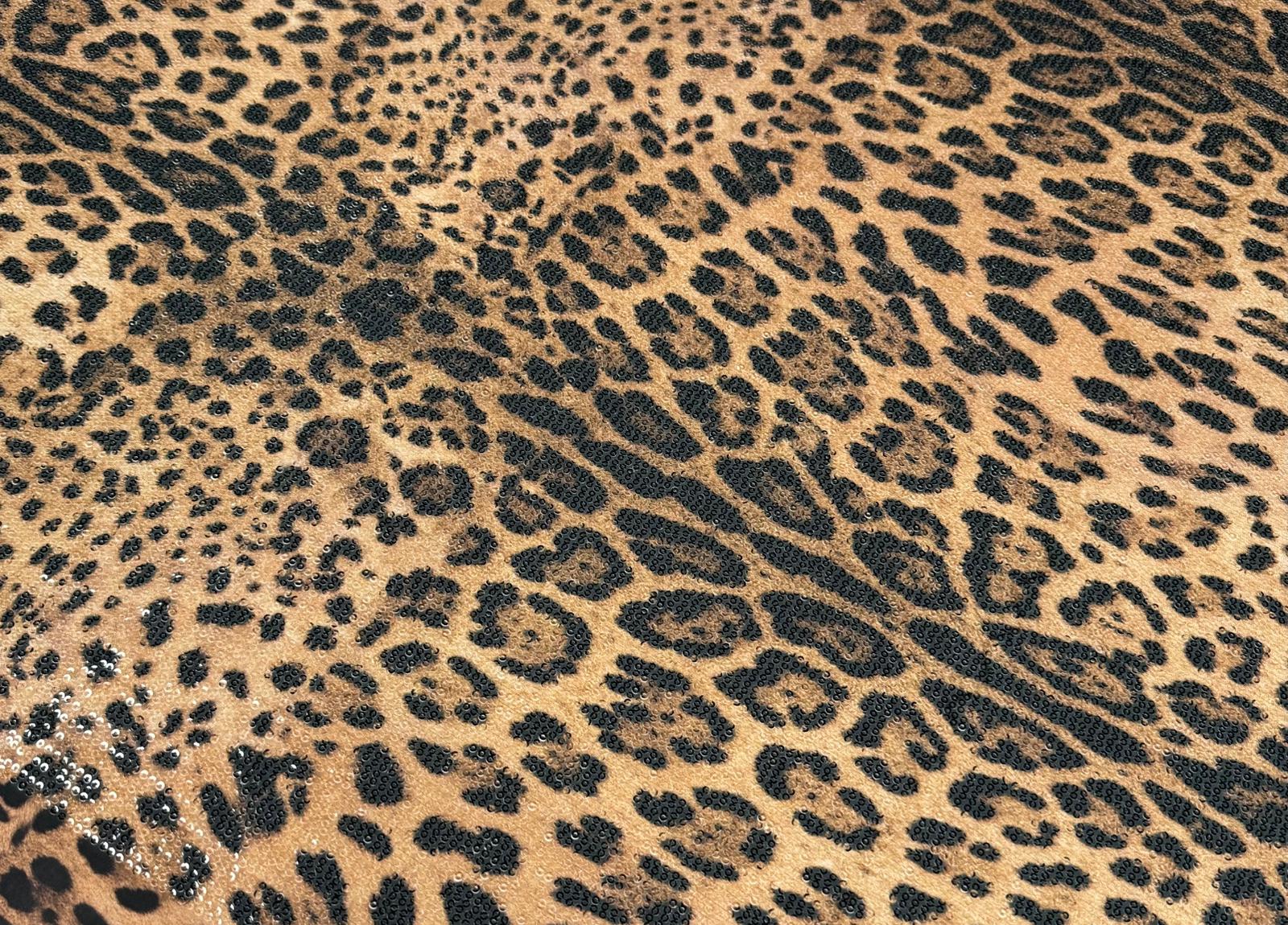 Brown Leopard Sequin Fabric by the Metre - Whotex Fabrics London