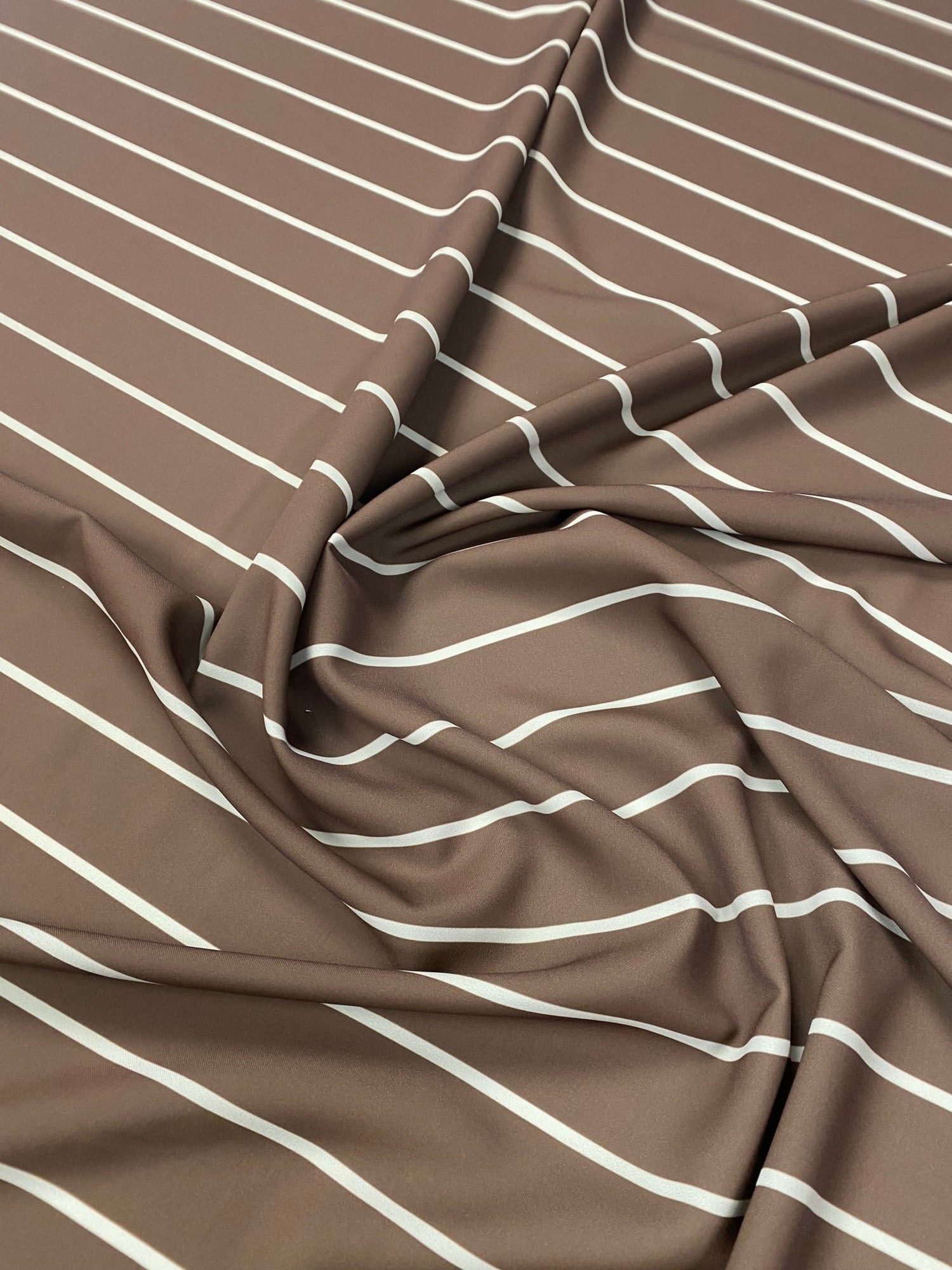 Brown Pinstripe Crepe Fabric by the Metre - Whotex Fabrics London