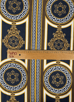 Brown Silky Crepe Fabric with Greek Key Pattern Fabric by Metre - Whotex Fabrics London