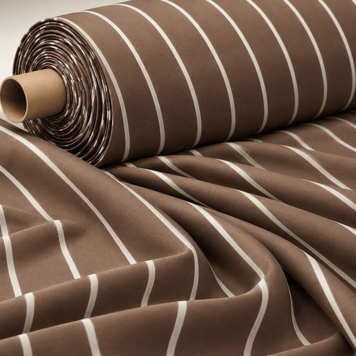 Brown Stripe Fabric – Minimal Cream Line Design - Whotex Fabrics London