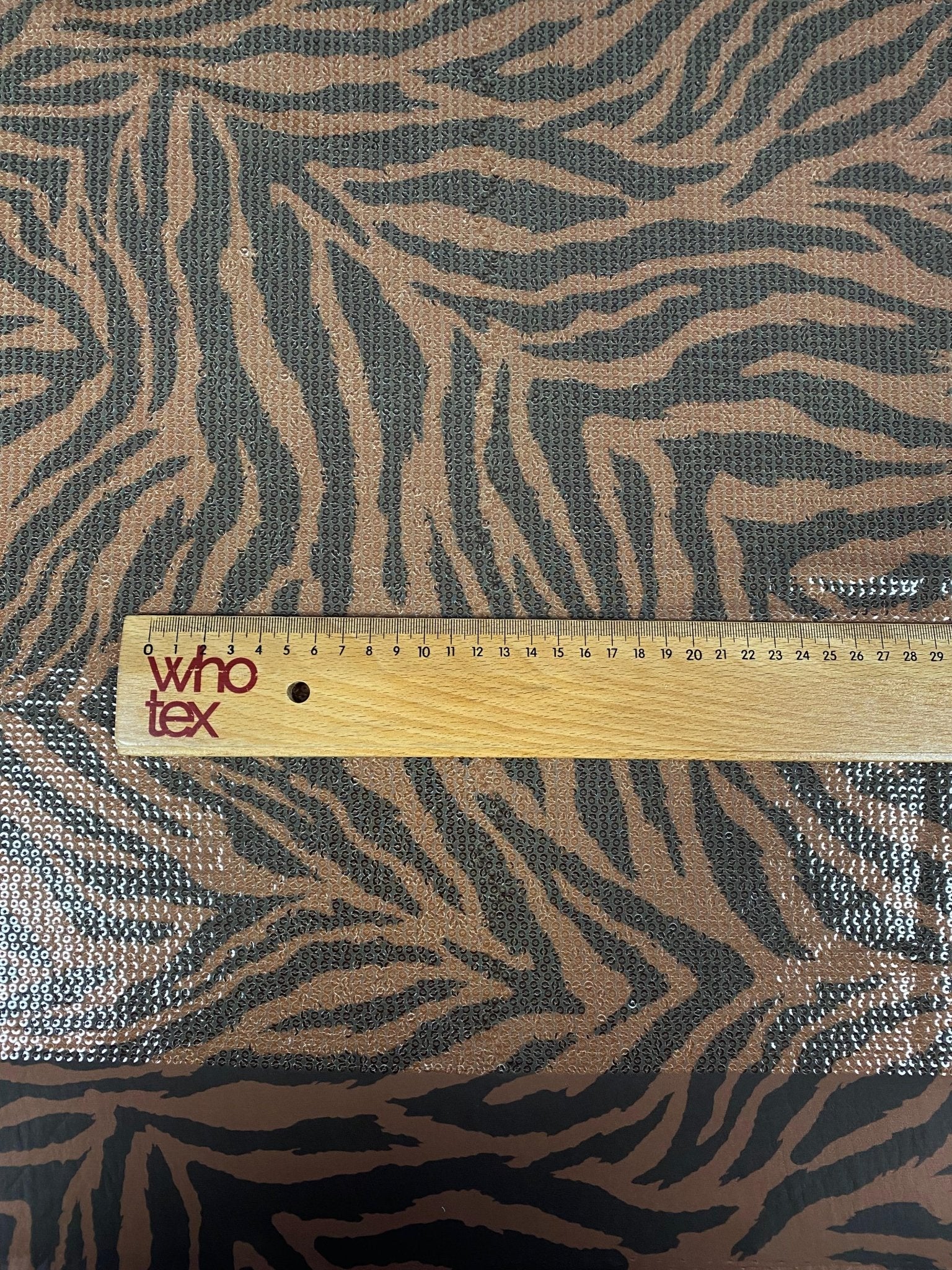 Brown Tiger Sequin Animal Print Fabric by the Metre - Whotex Fabrics London