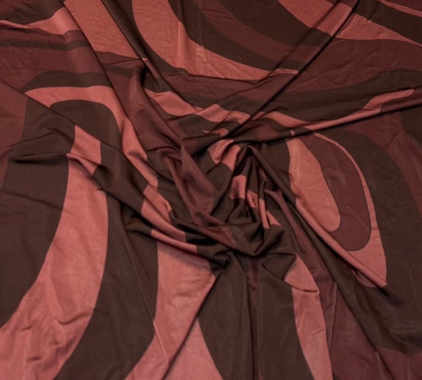Burgundy Abstract Paisley Viscose Stretch Fabric By the Metre - Whotex Fabrics London