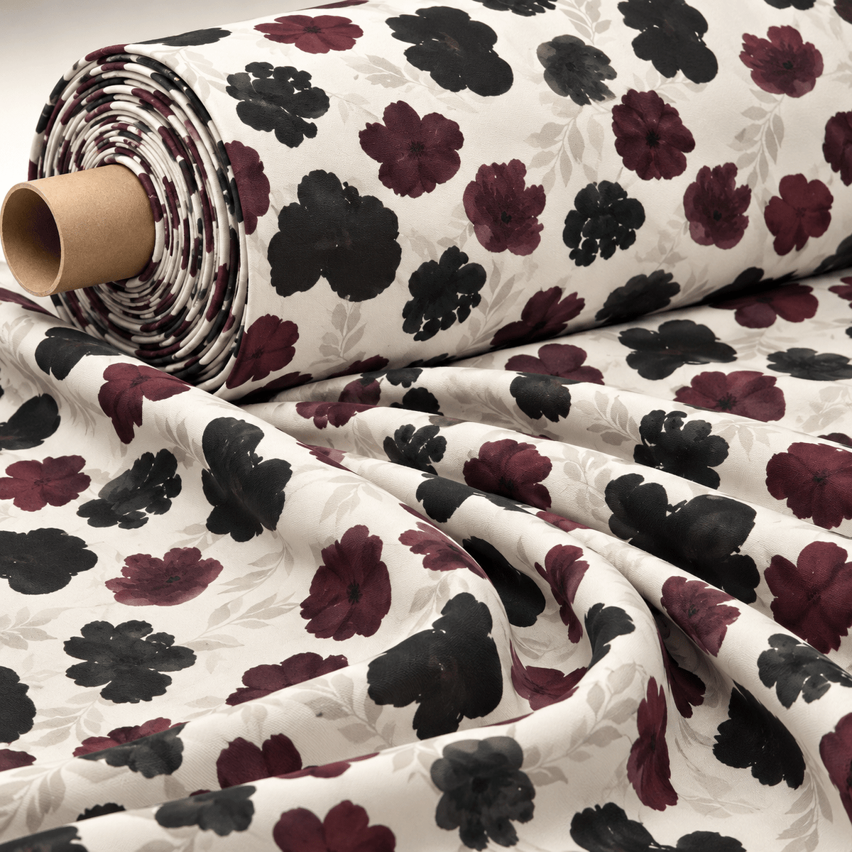 Burgundy Floral Print Fabric by the Metre - Whotex Fabrics London