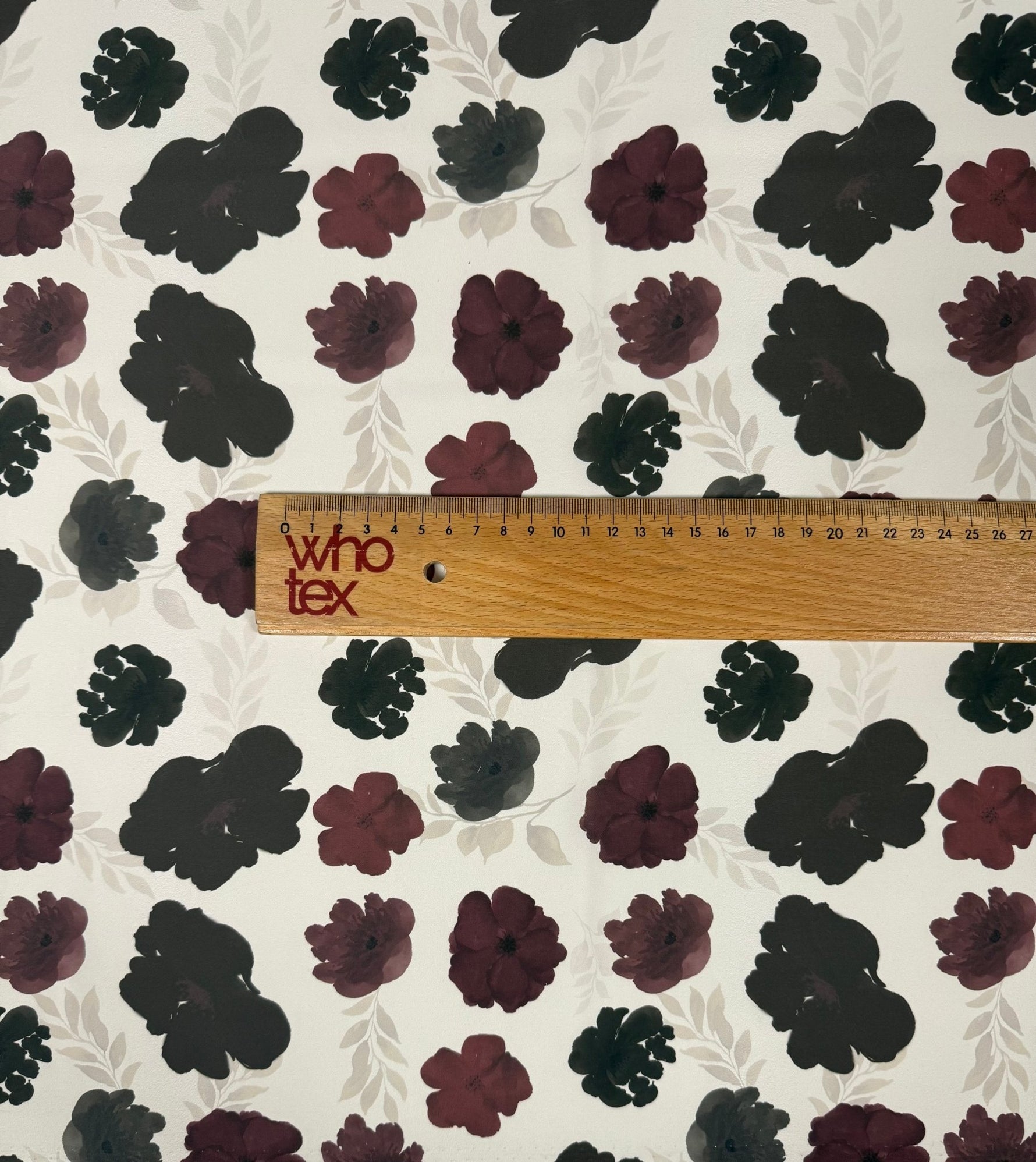 Burgundy Floral Print Fabric by the Metre - Whotex Fabrics London