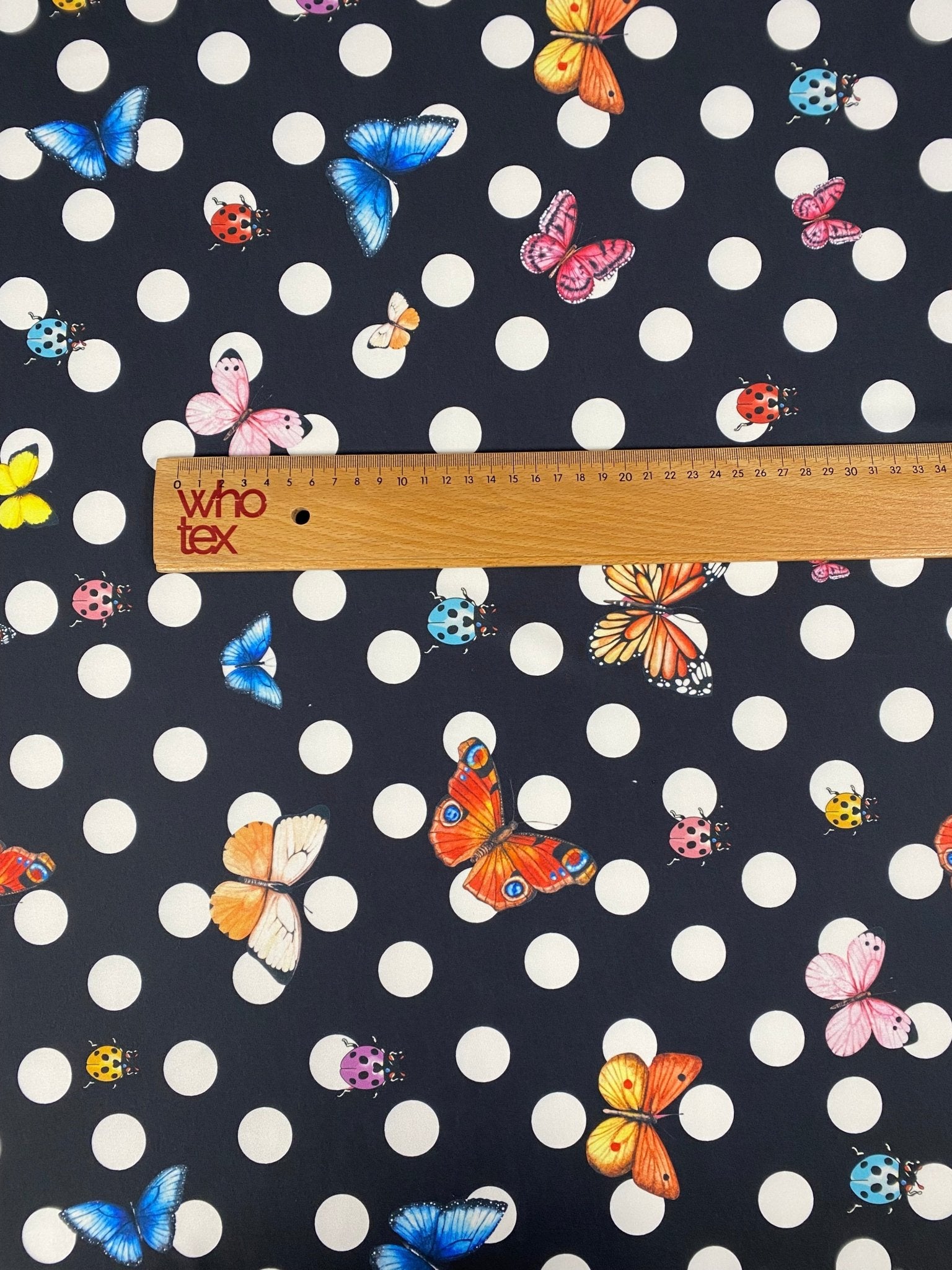 Butterflies Black White Polka Dot Fabric by Metre - Whotex Fabrics London