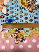 Butterflies Pink Polka Dot Fabric by the Metre - Whotex Fabrics London