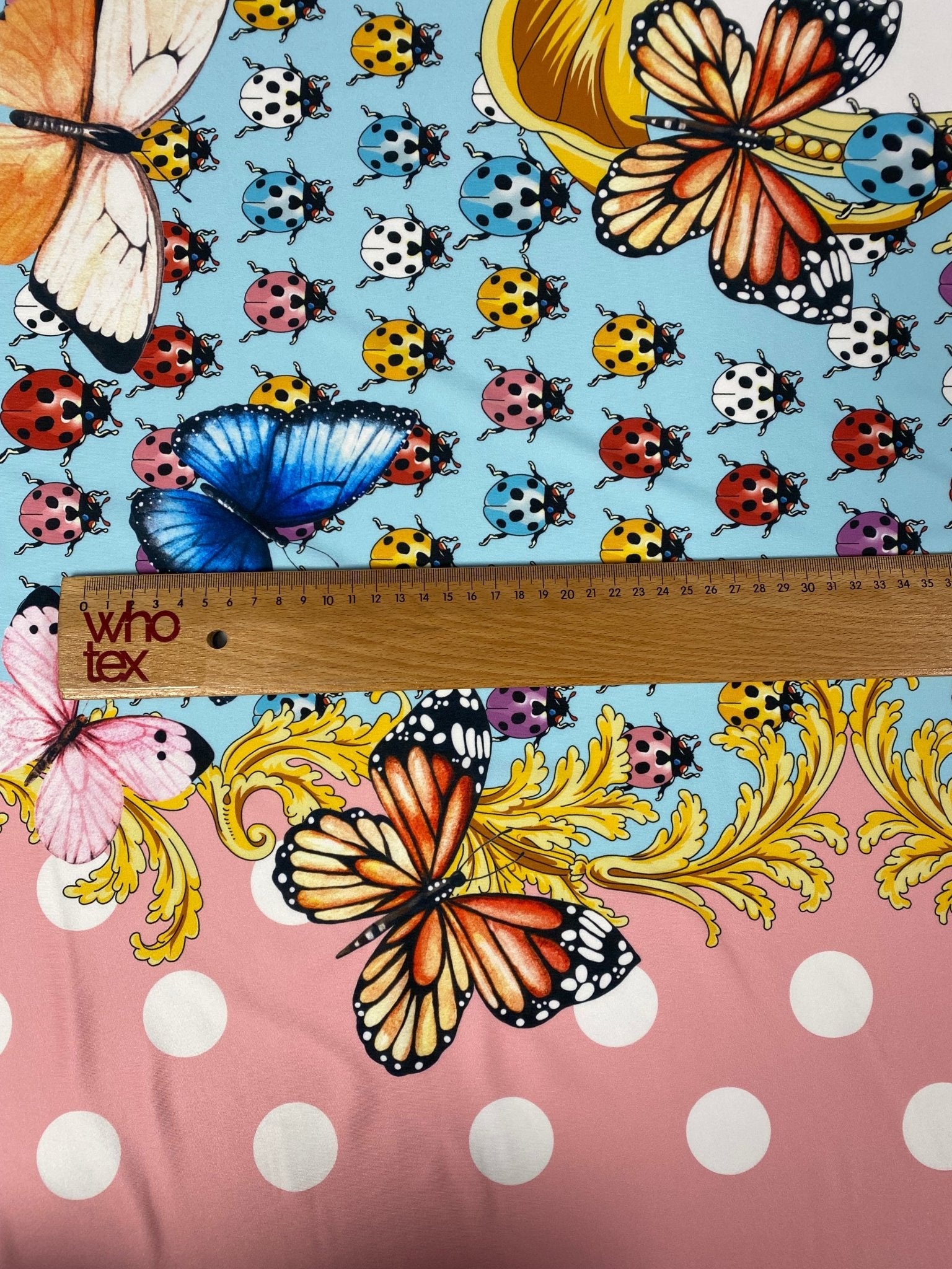 Butterflies Pink Polka Dot Fabric by the Metre - Whotex Fabrics London