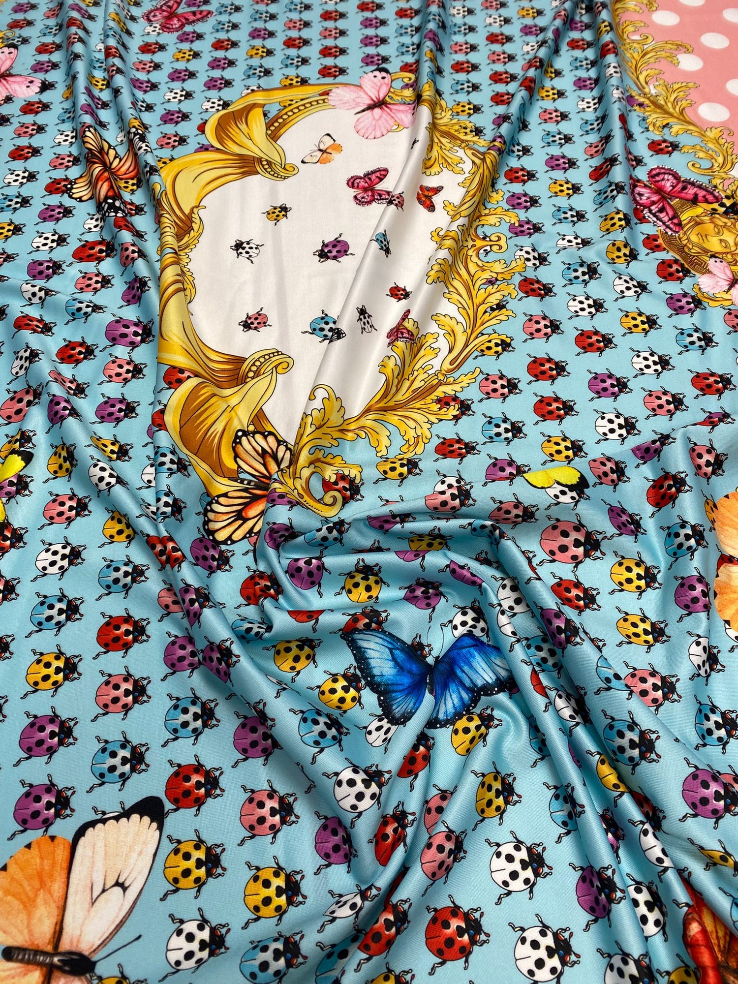 Butterfly & Ladybird Print Lycra Stretch Fabric by the Metre - Whotex Fabrics London