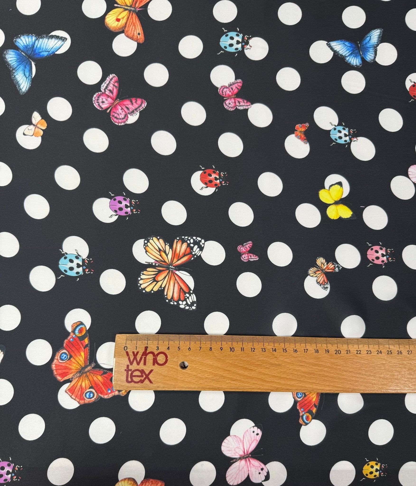 Butterfly Polka Dot Satin Fabric by the Metre - Whotex Fabrics London