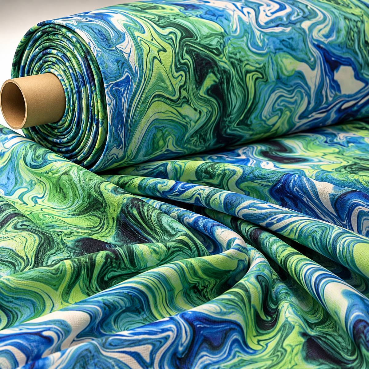 Blue and Green Pattern Abstract Wave Fabric by Metre