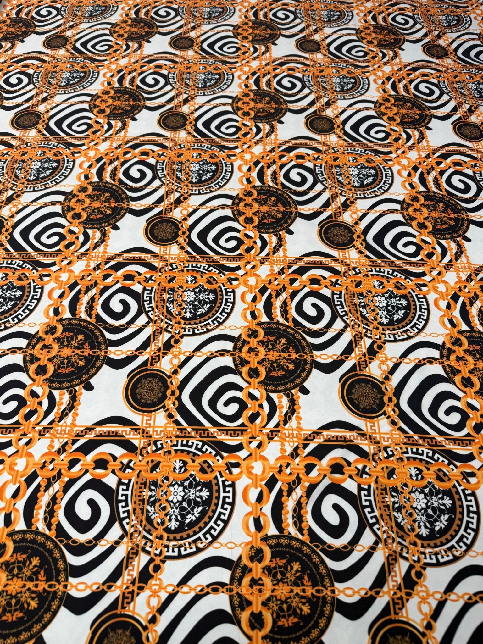 Chain Medallion Moss Crepe Fabric by the Metre - Whotex Fabrics London