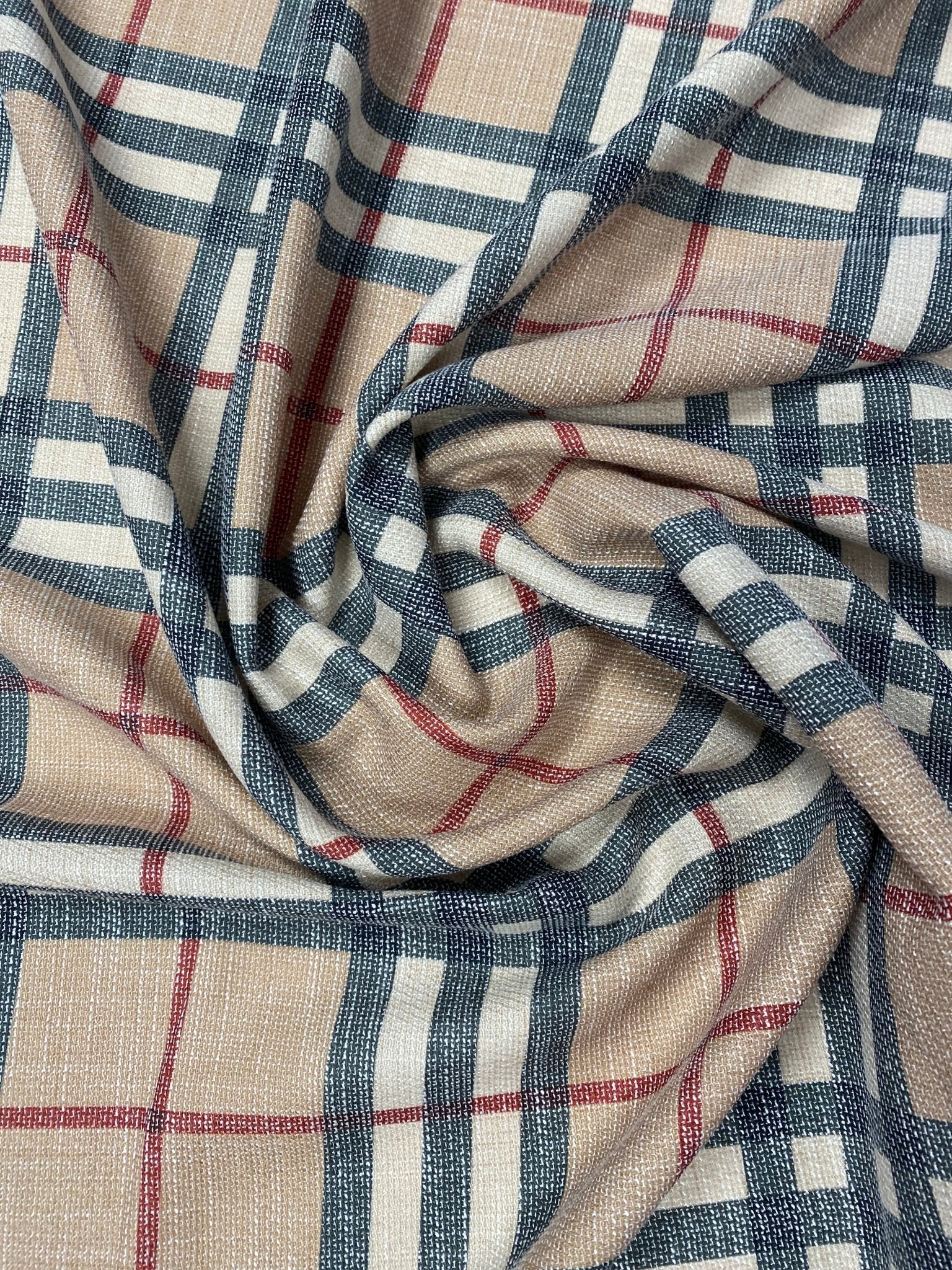 Check Poly Linen Fabric by the Metre - Whotex Fabrics London