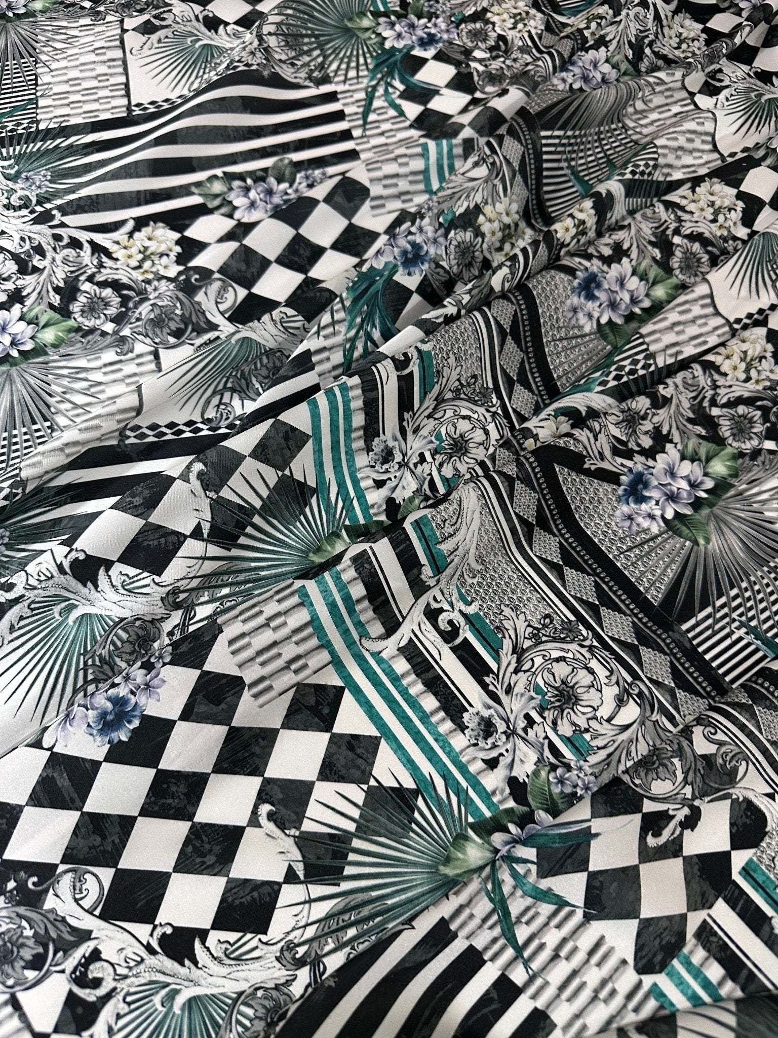 Checkerboard Patchwork Fabric – Fabric by Metre, Options: Satin, Crepe ...