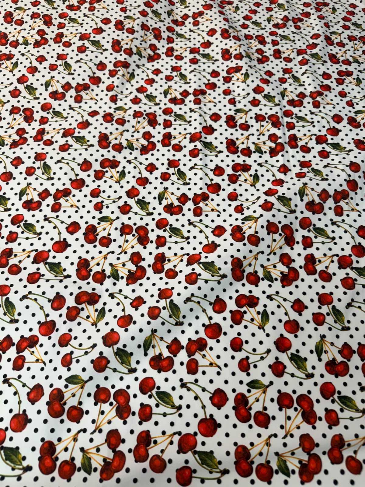 Cherry Polka Dot Spandex Fabric by the Metre - Whotex Fabrics London