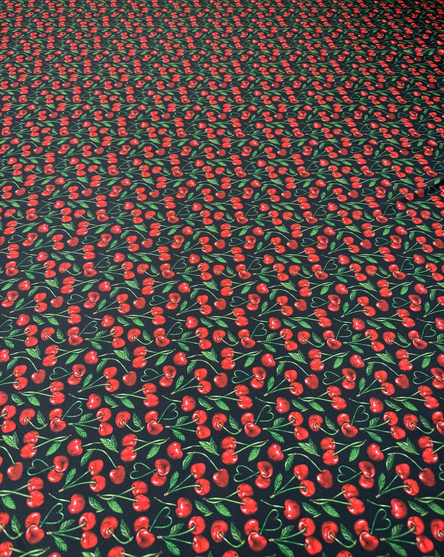 Cherry Print Lycra Stretch Fabric by the Metre - Whotex Fabrics London